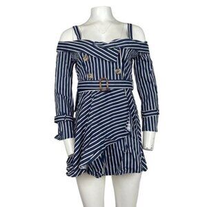 Cold Shoulder Striped Dress Blue/White
